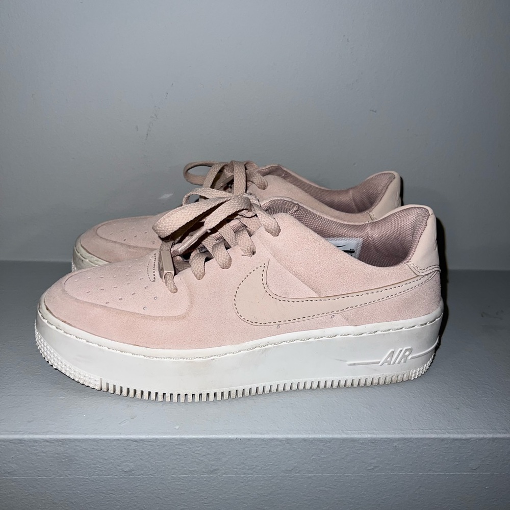 Nike pink suede sage low platform air forces